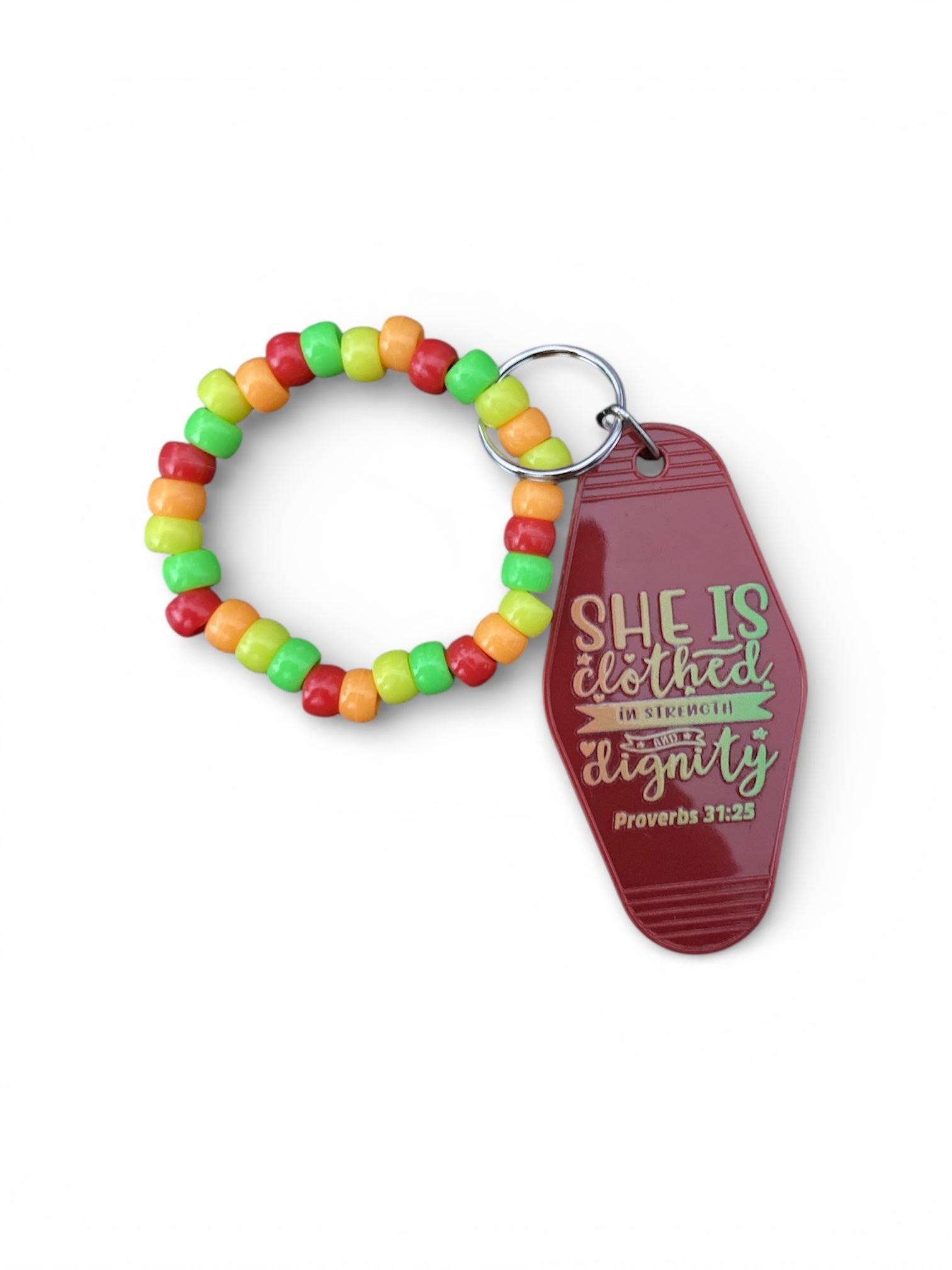 She is clothed in strength keychain